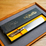 日本 增谷刃物 訓平作 VG10鋼 槌目大馬士革紋 刻流 蘇格蘭木柄 菜切 165mm