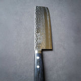 日本 增谷刃物 訓平作 VG10鋼 槌目大馬士革紋 刻流 藍柄 菜切 165mm
